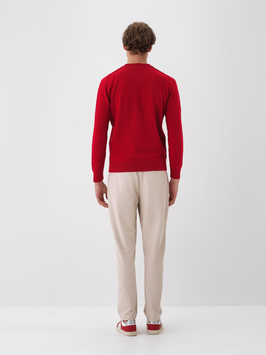 Wool Crew Neck Basic Sweater - 4