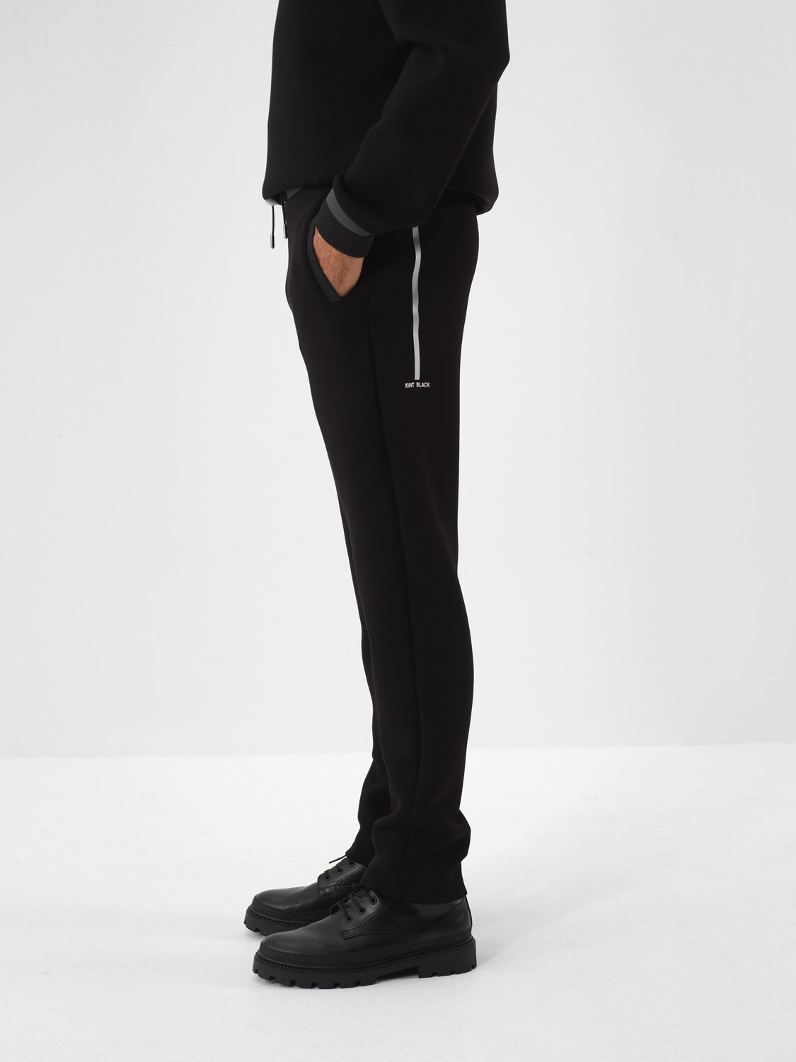 Black Cotton Textured Regular Fit Sweat Pants - Xint