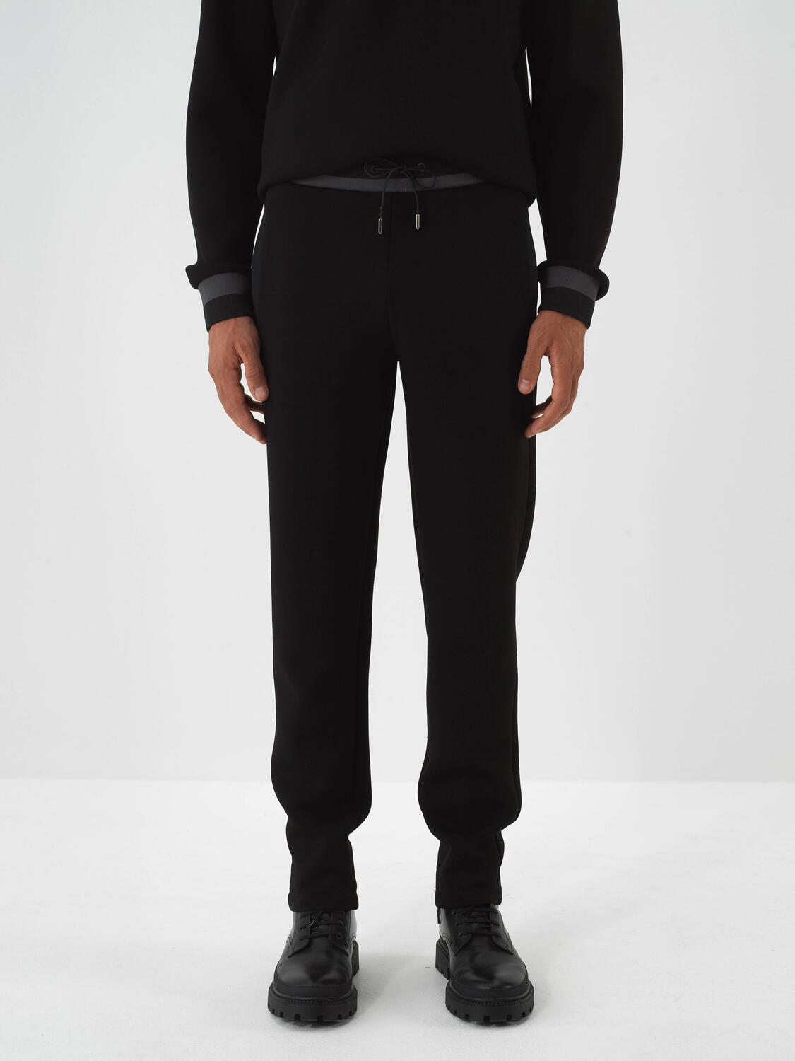 Black Cotton Textured Regular Fit Sweat Pants