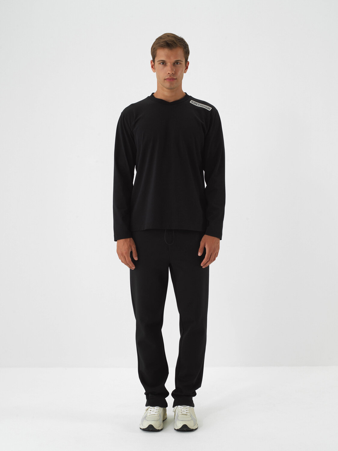 Black Cotton Textured Regular Fit Sweat Pants - Xint