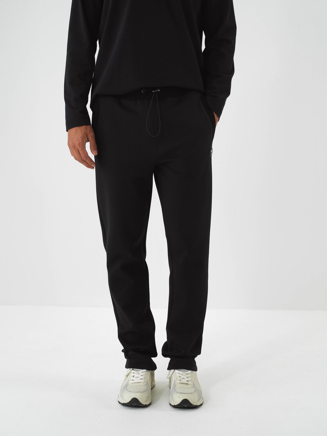 Black Cotton Textured Regular Fit Sweat Pants - Xint