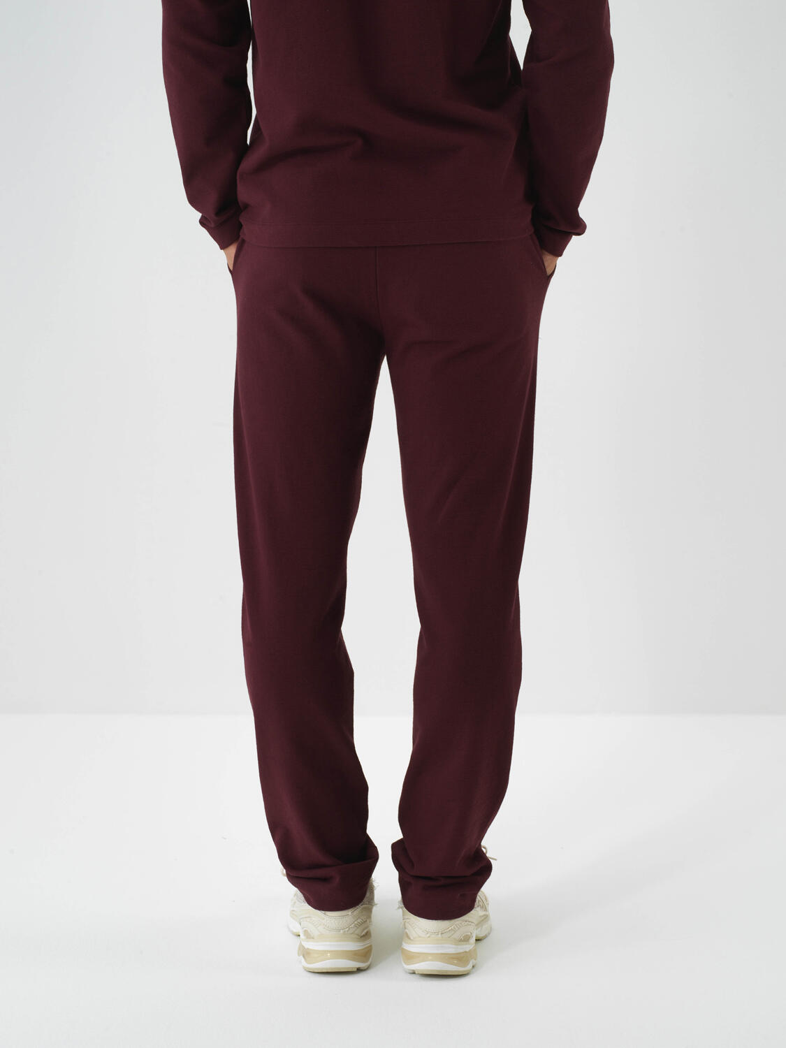 Claret Red Cotton Textured Regular Fit Sweat Trousers - 5