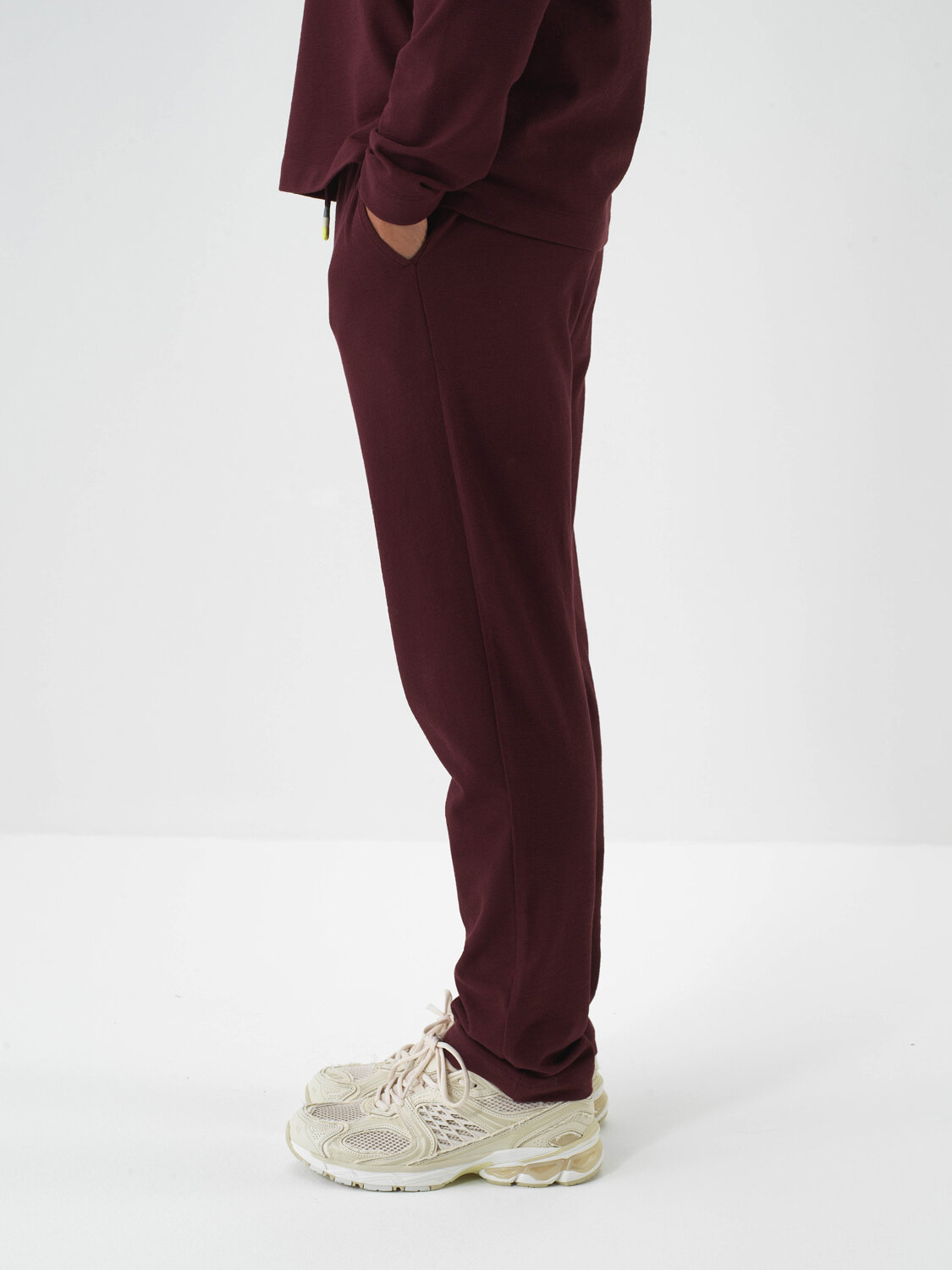 Claret Red Cotton Textured Regular Fit Sweat Trousers - Xint