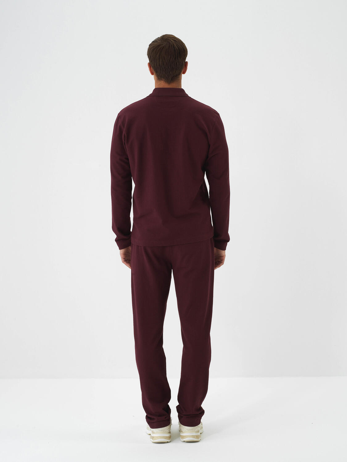 Claret Red Cotton Textured Regular Fit Sweat Trousers - 6