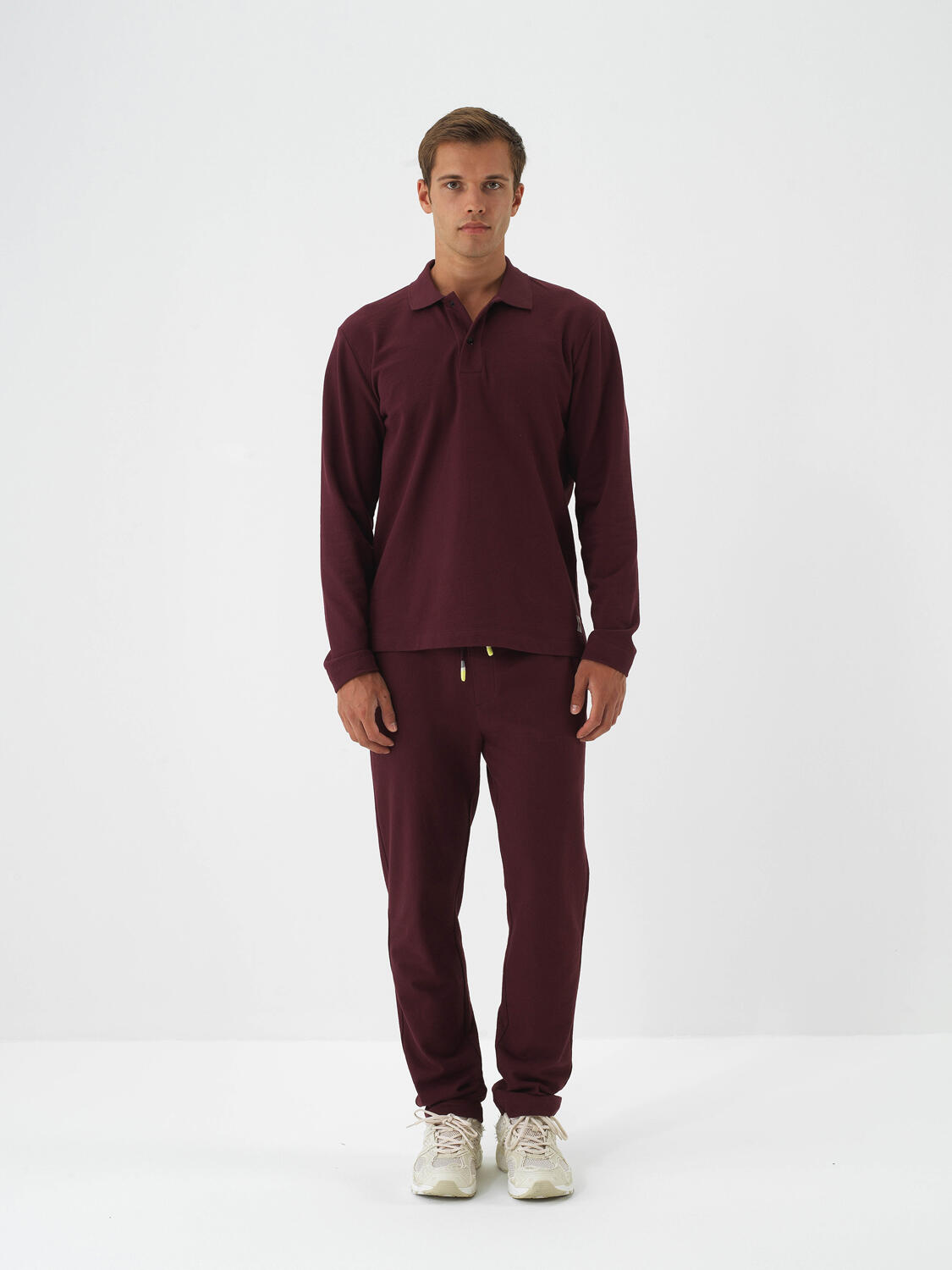 Claret Red Cotton Textured Regular Fit Sweat Trousers - 2
