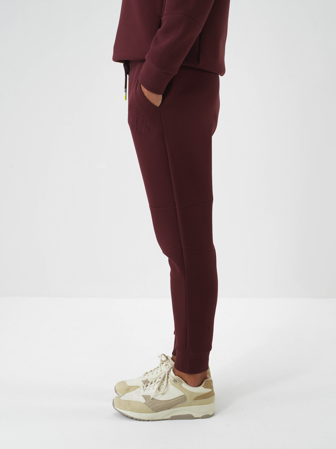 Claret Red Cotton Textured Regular Fit Sweat Trousers - Xint