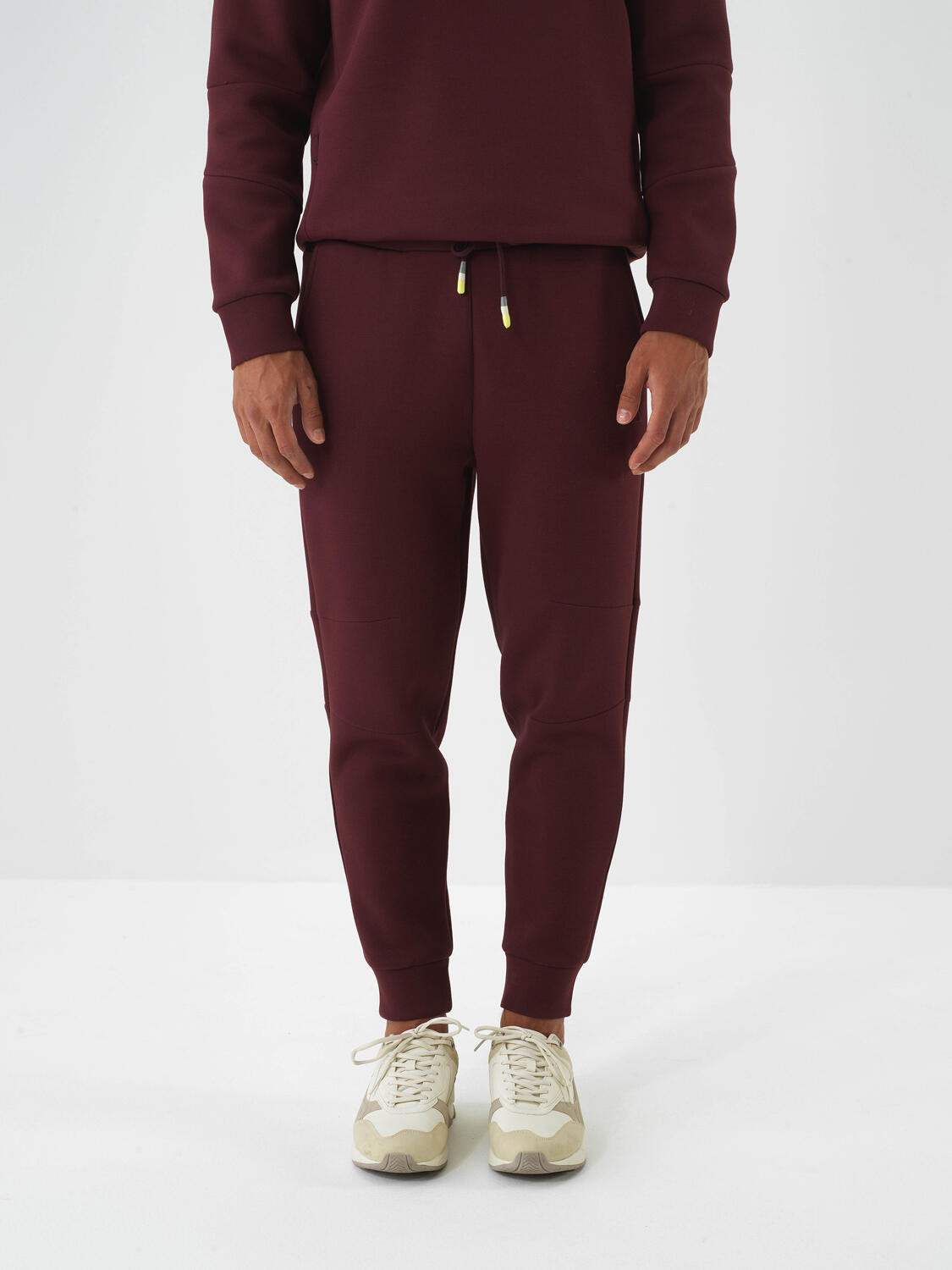 Claret Red Cotton Textured Regular Fit Sweat Trousers
