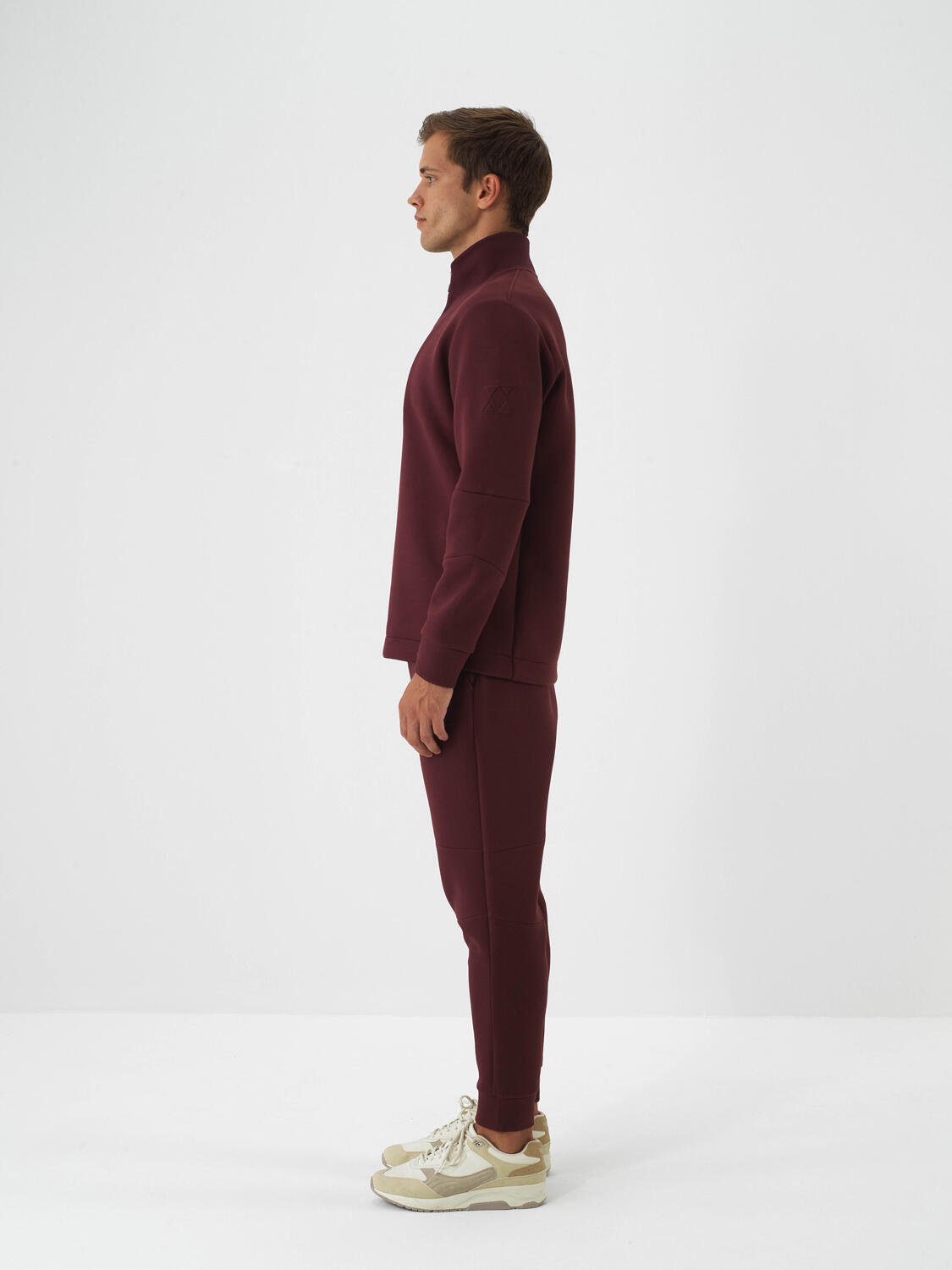 Claret Red Cotton Textured Regular Fit Sweat Trousers - 3