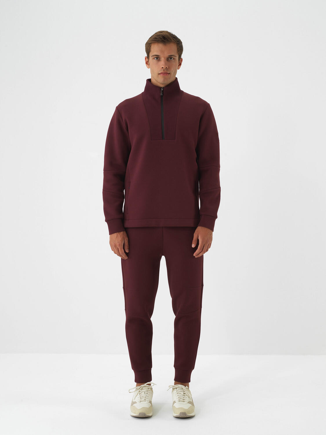 Claret Red Cotton Textured Regular Fit Sweat Trousers - 2