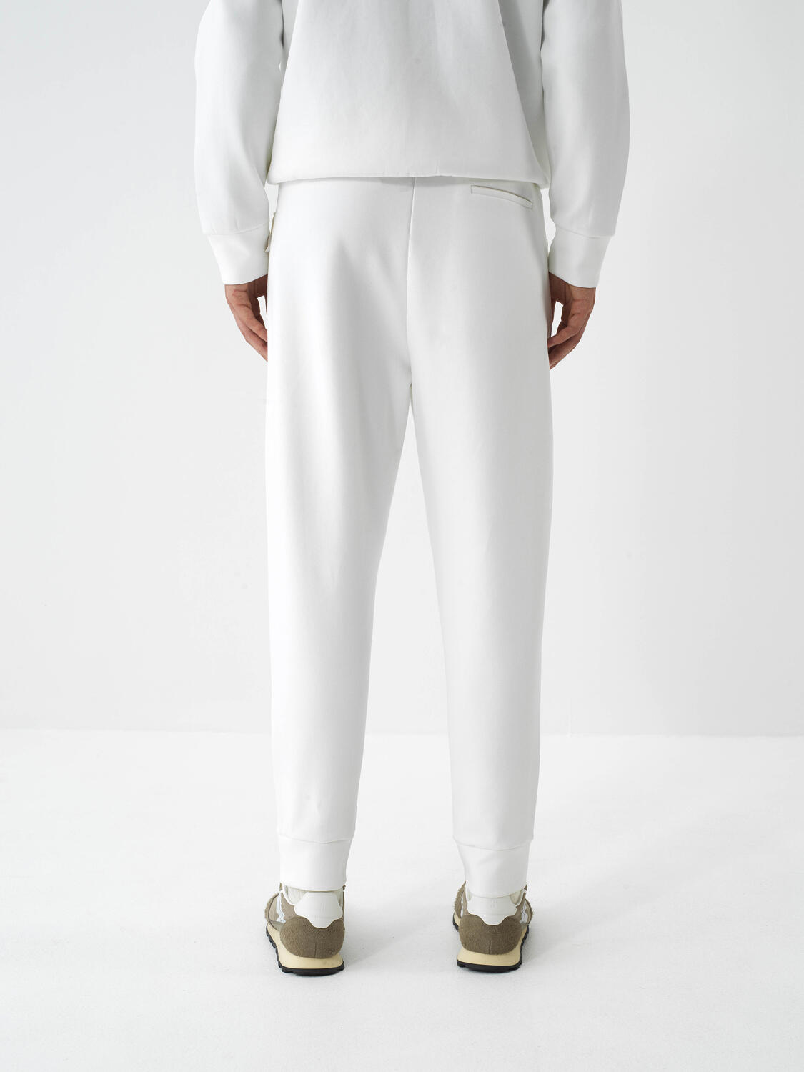 Ecru Cotton Textured Regular Fit Sweat Trousers - 5