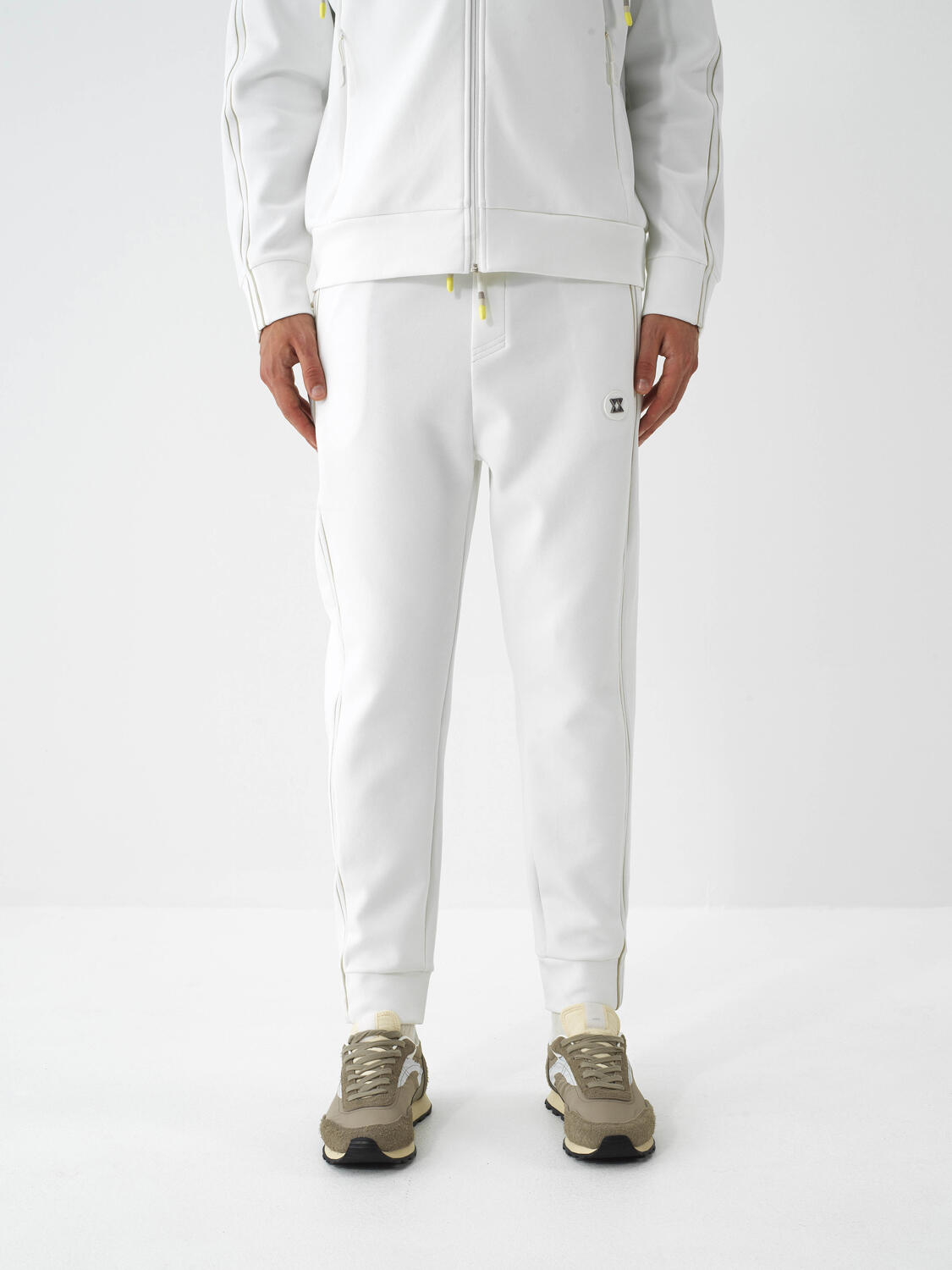 Ecru Cotton Textured Regular Fit Sweat Trousers