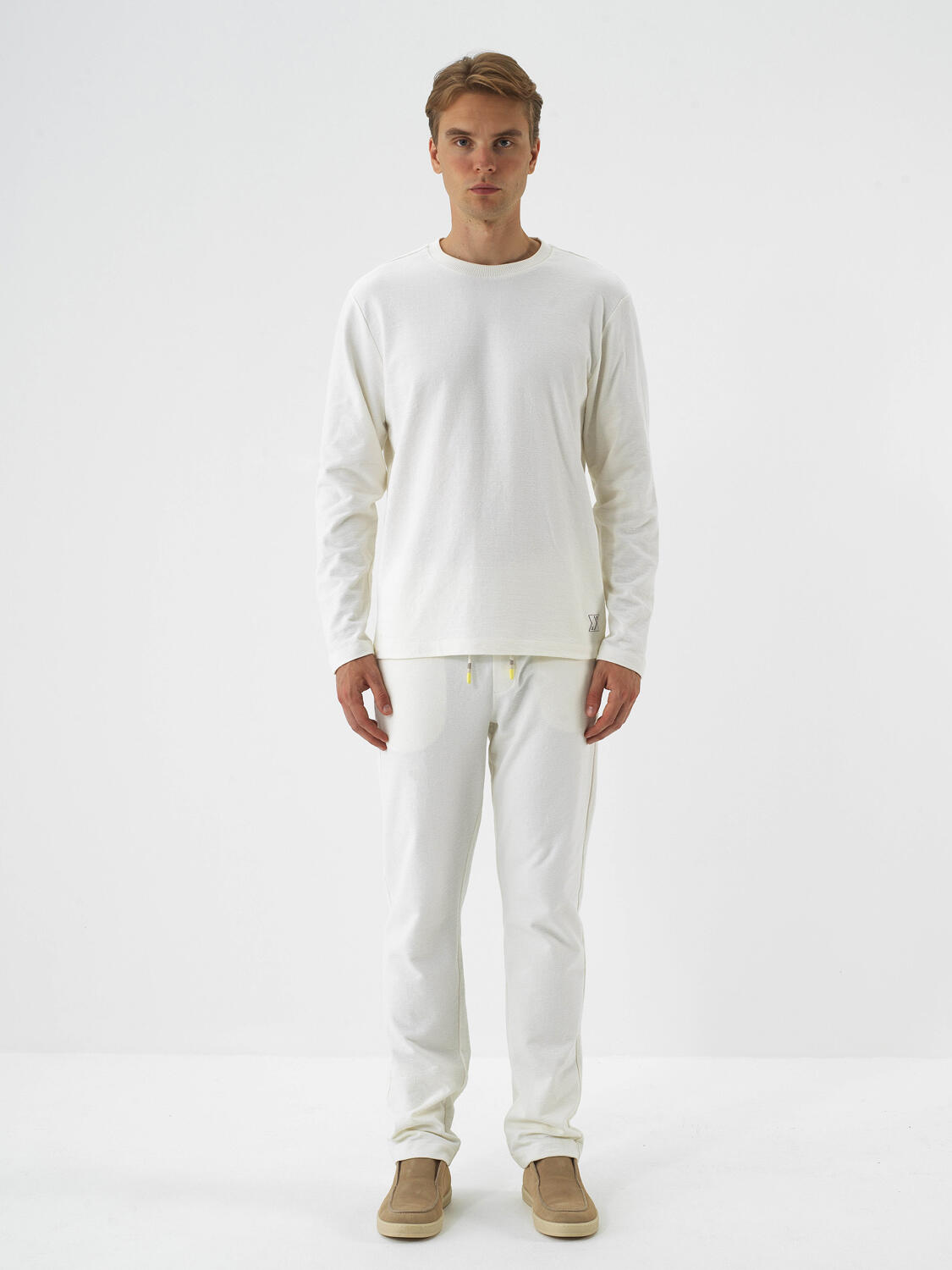 Ecru Cotton Textured Regular Fit Sweat Trousers - 2