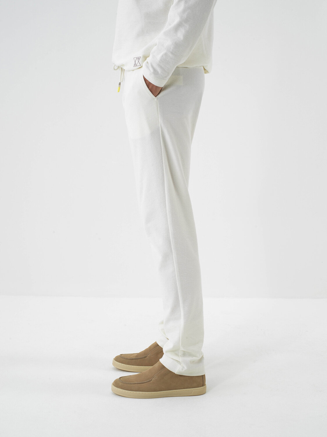 Ecru Cotton Textured Regular Fit Sweat Trousers - Xint