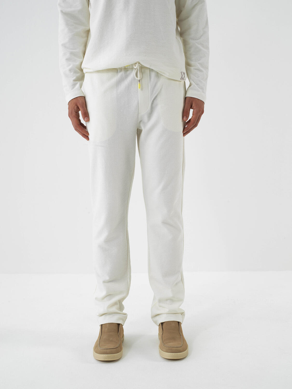 Ecru Cotton Textured Regular Fit Sweat Trousers