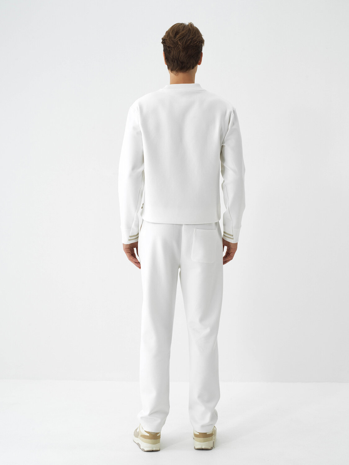 Ecru Cotton Textured Regular Fit Sweat Trousers - Xint