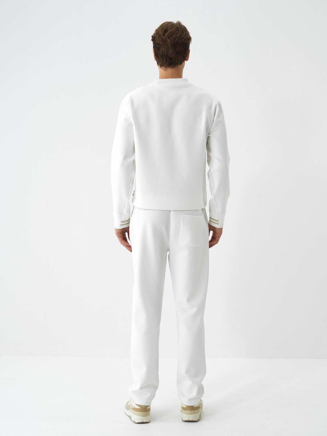 Ecru Cotton Textured Regular Fit Sweat Trousers - 6