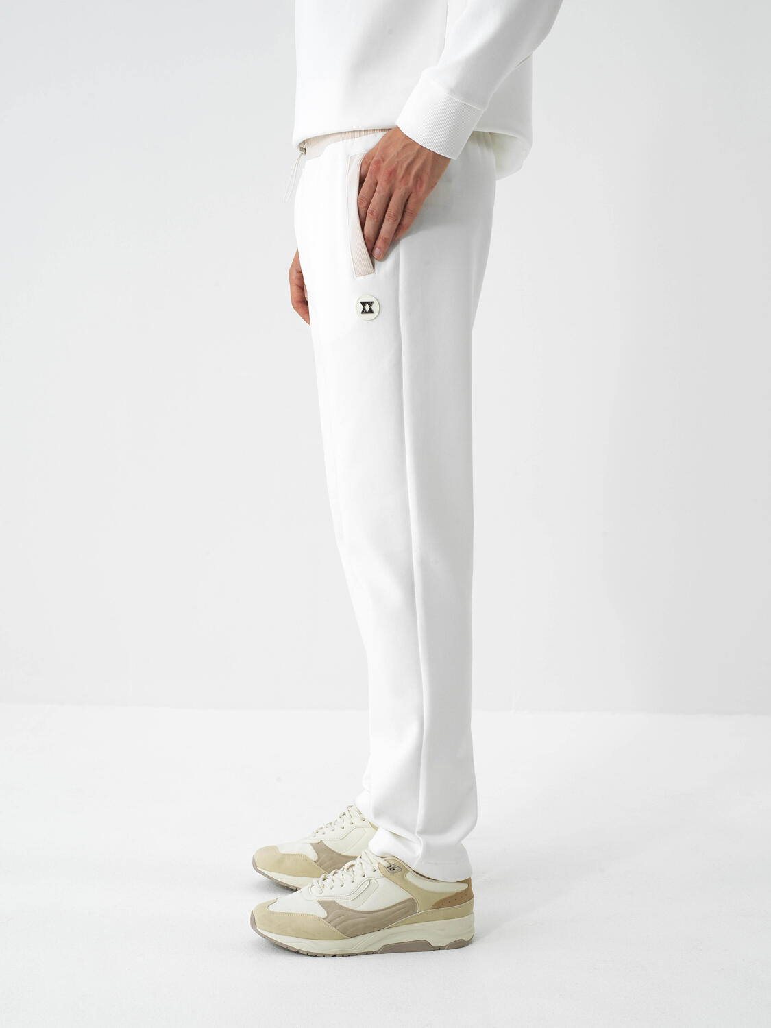 Ecru Cotton Textured Regular Fit Sweat Trousers - 3