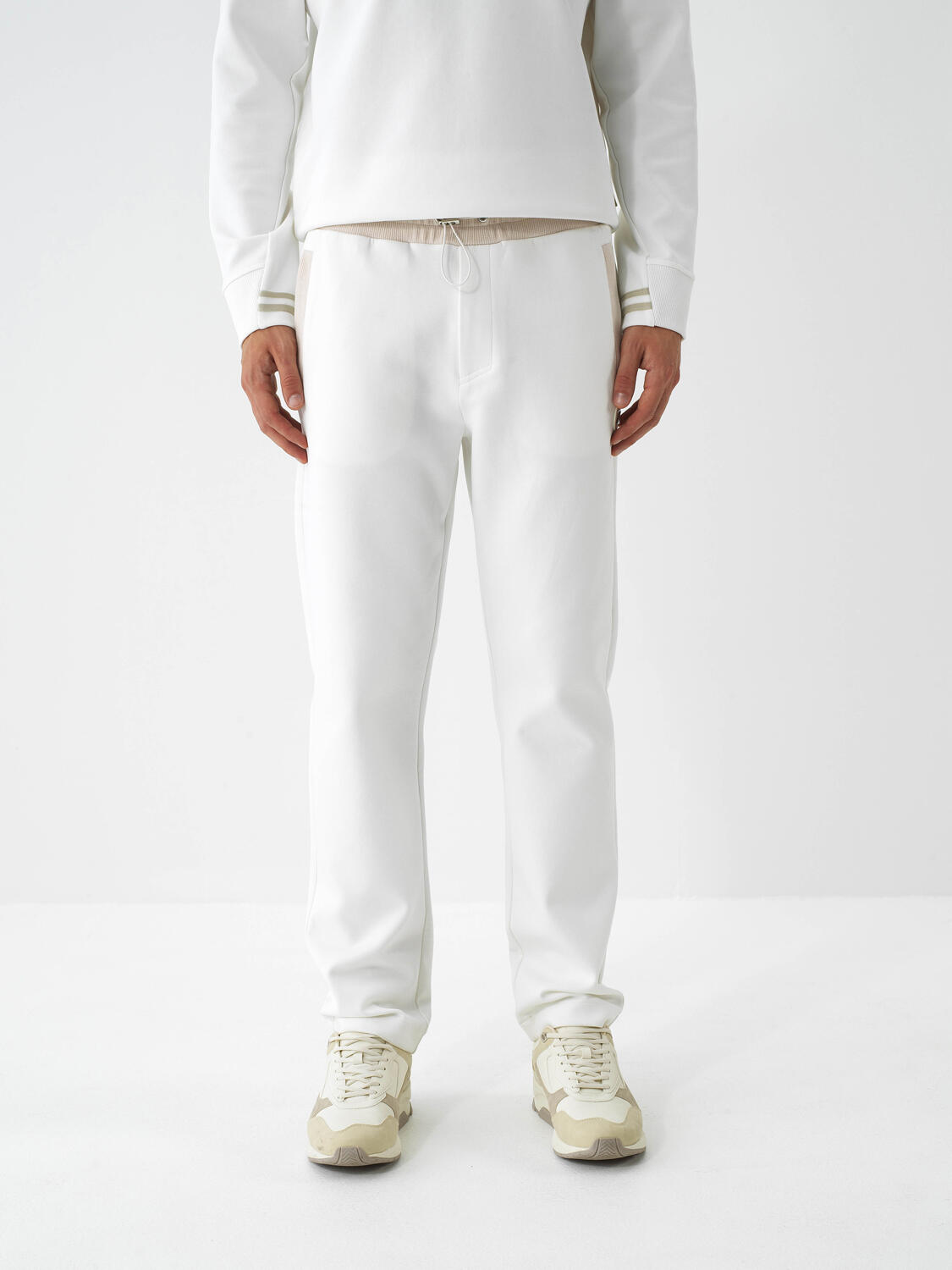 Ecru Cotton Textured Regular Fit Sweat Trousers