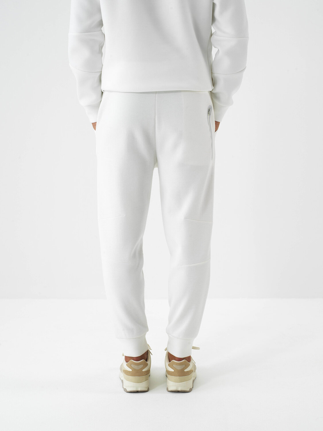 Ecru Cotton Textured Regular Fit Sweat Trousers - Xint