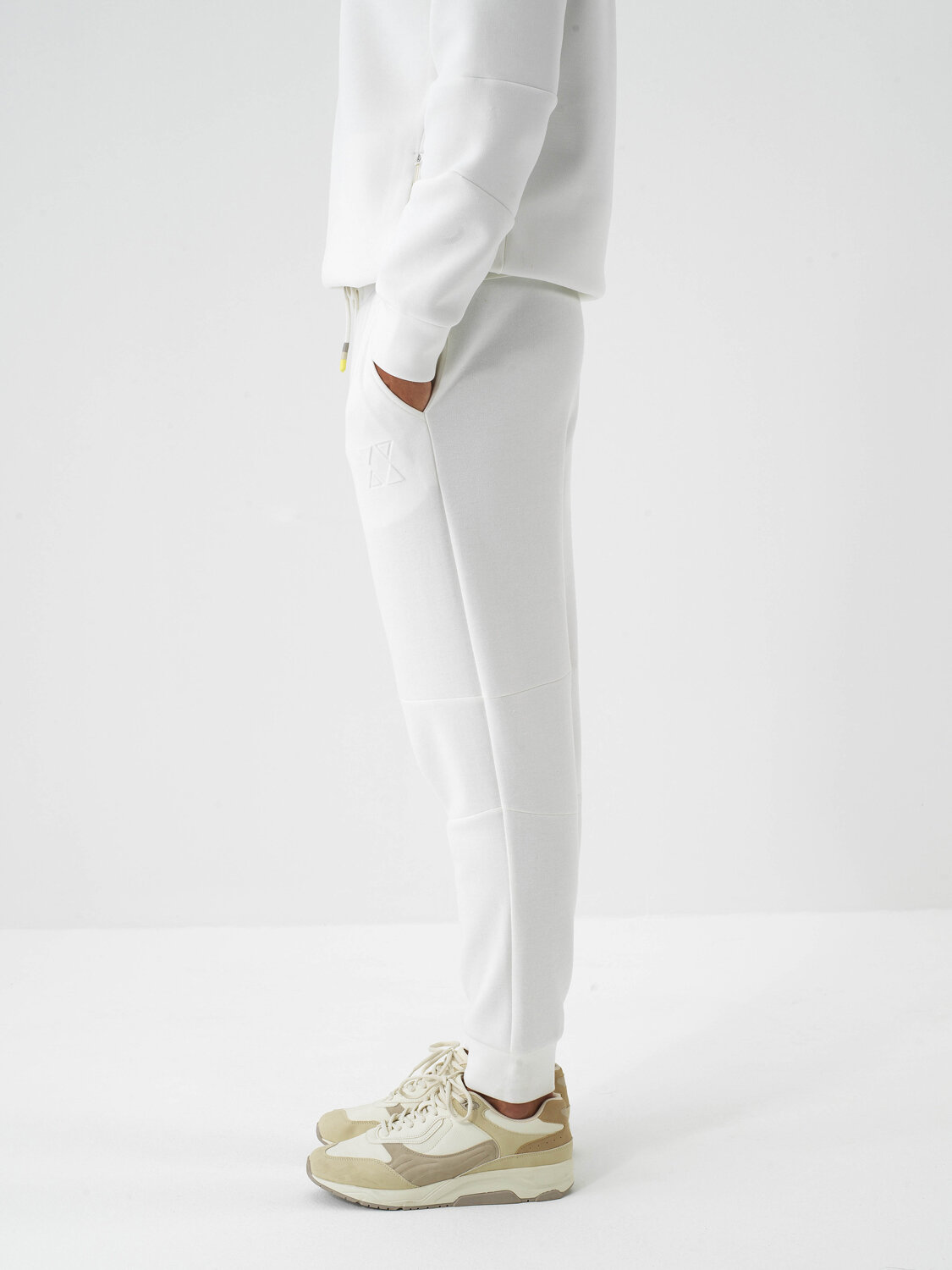 Ecru Cotton Textured Regular Fit Sweat Trousers - Xint