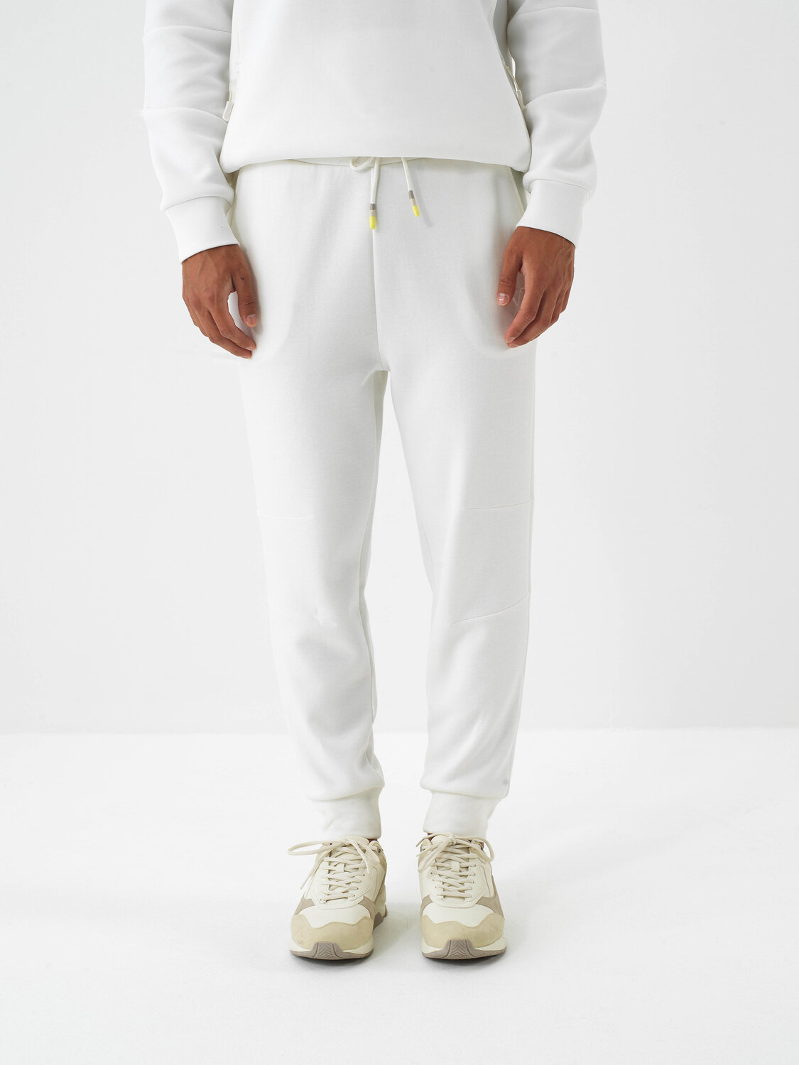 Ecru Cotton Textured Regular Fit Sweat Trousers - Xint