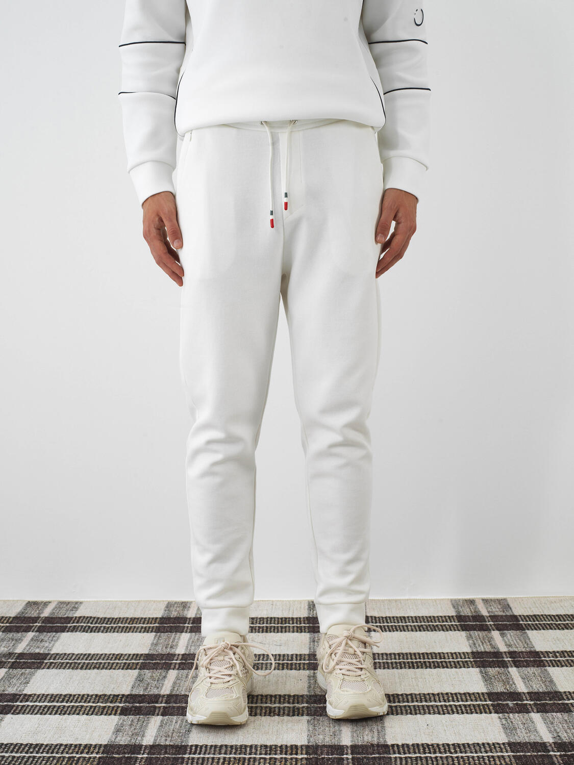 Ecru Cotton Textured Slim Fit Sweat Trousers