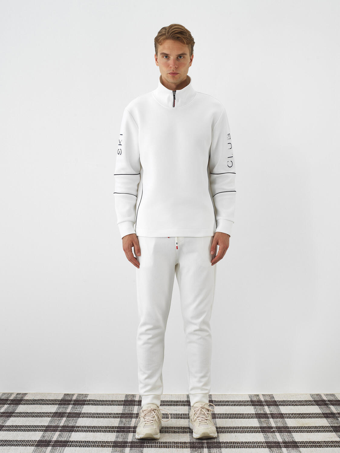 Ecru Cotton Textured Slim Fit Sweat Trousers - 2