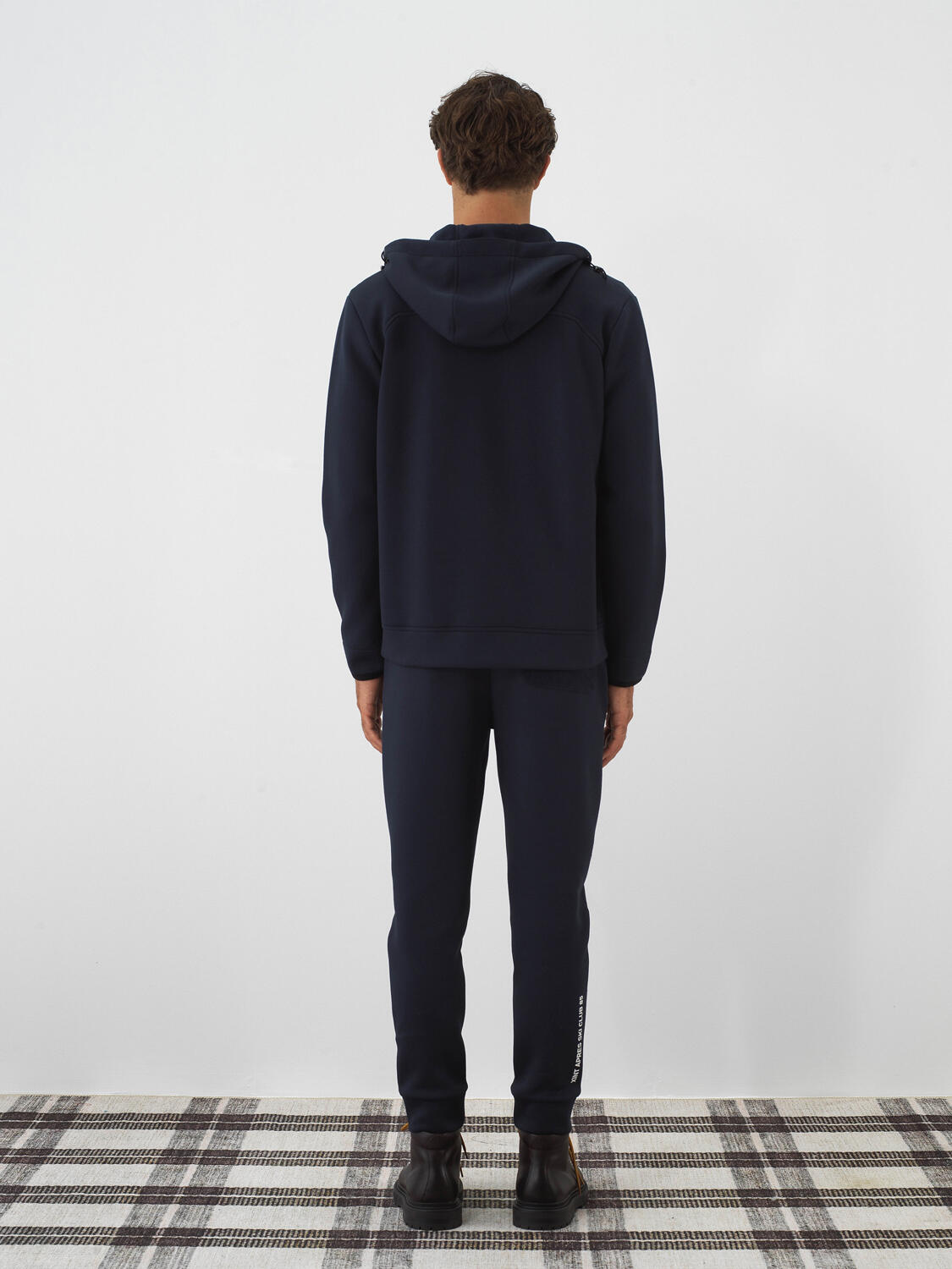 Navy Blue Cotton Textured Slim Fit Sweat Trousers - 6