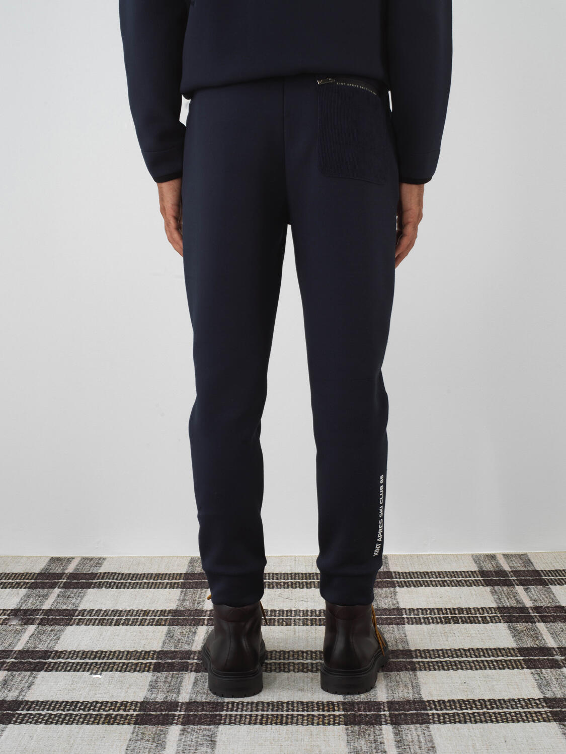 Navy Blue Cotton Textured Slim Fit Sweat Trousers - 5