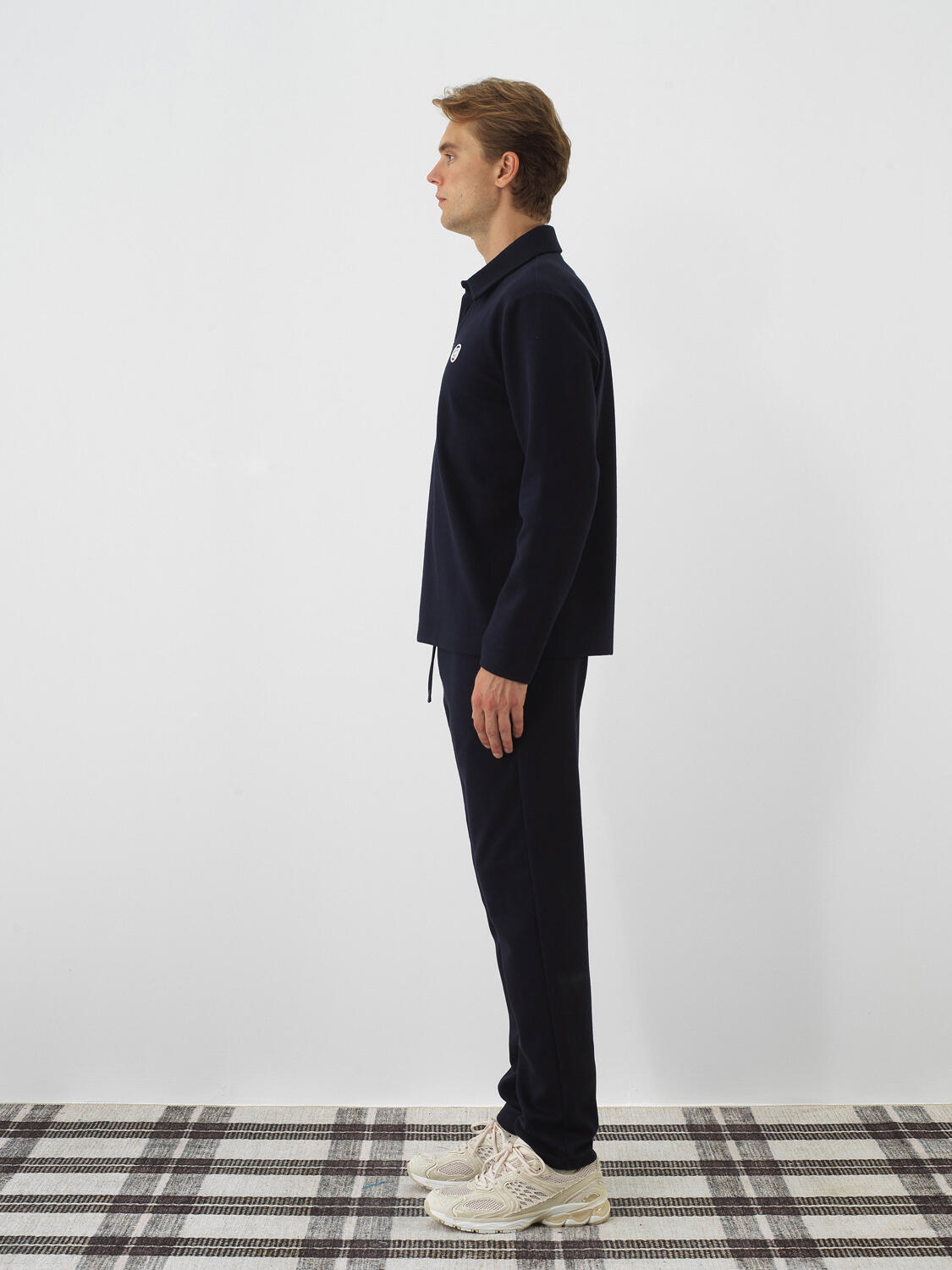 Navy Blue Cotton Textured Slim Fit Sweat Trousers - 3