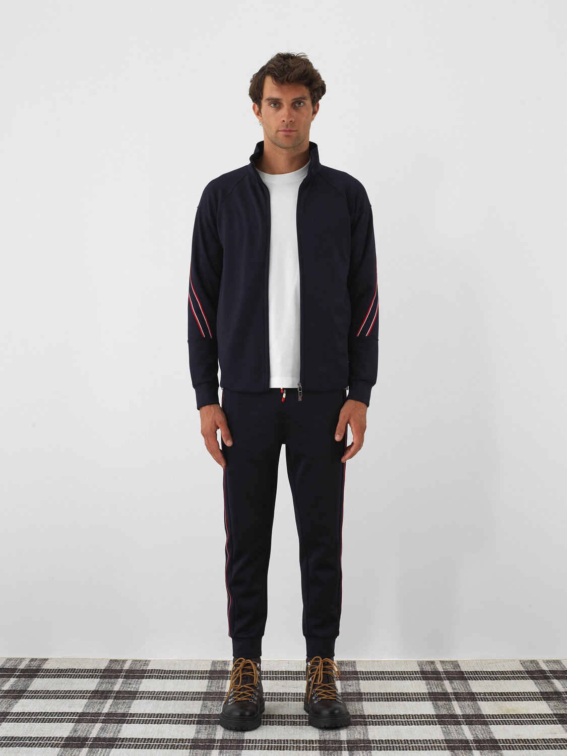 Navy Blue Flexible Textured Regular Fit Sweat Trousers - Xint