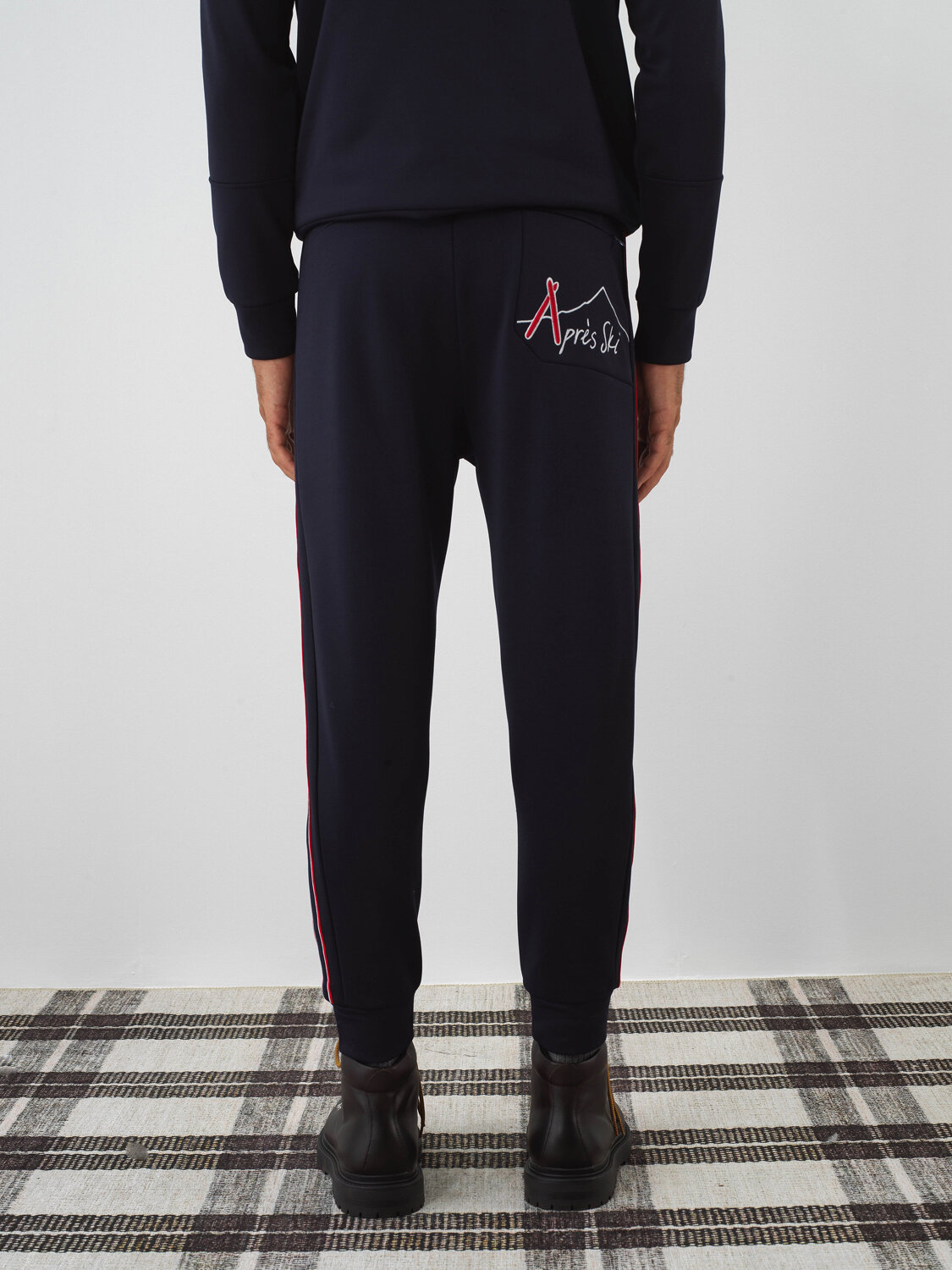 Navy Blue Flexible Textured Regular Fit Sweat Trousers - Xint