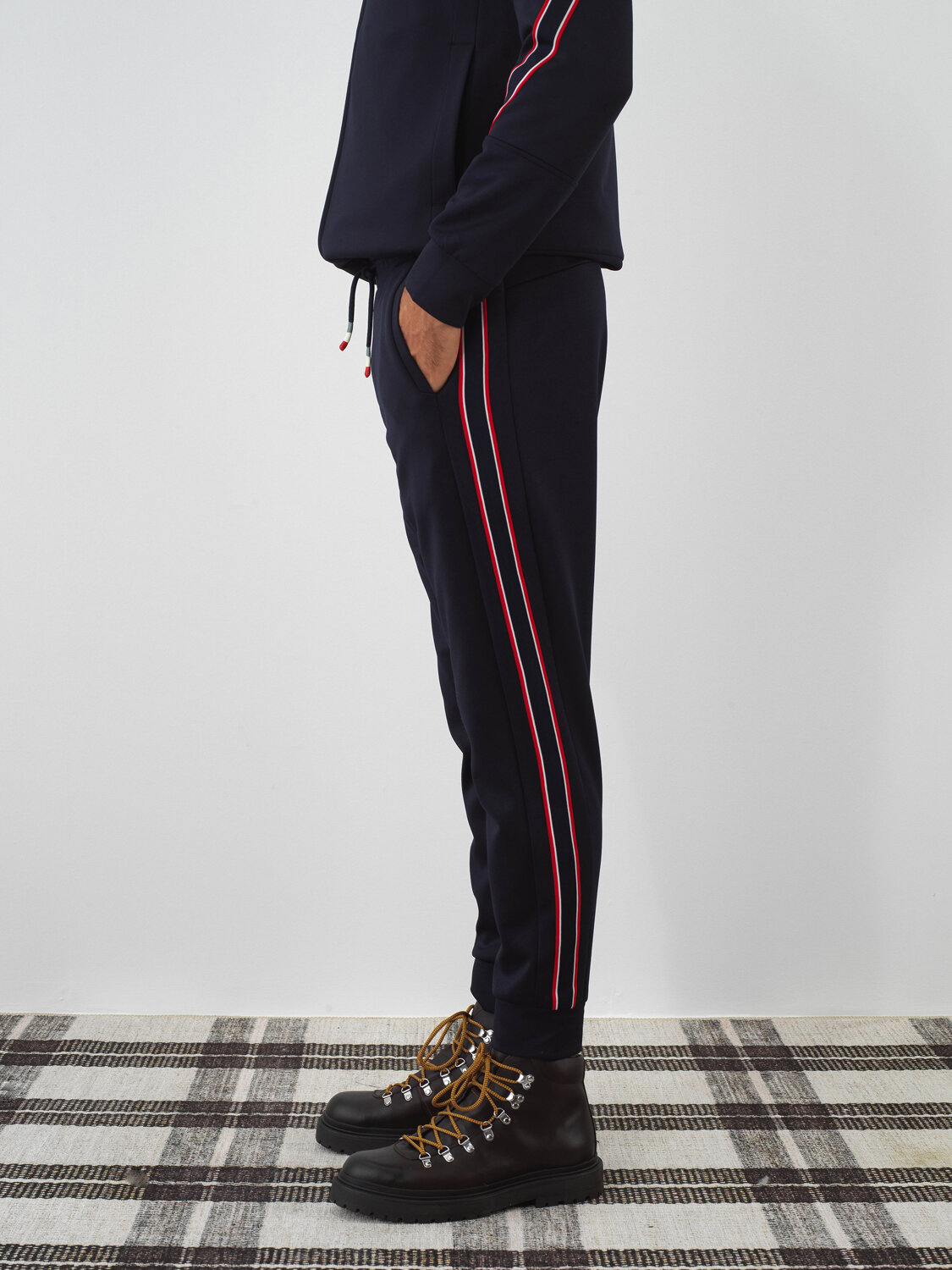 Navy Blue Flexible Textured Regular Fit Sweat Trousers - Xint