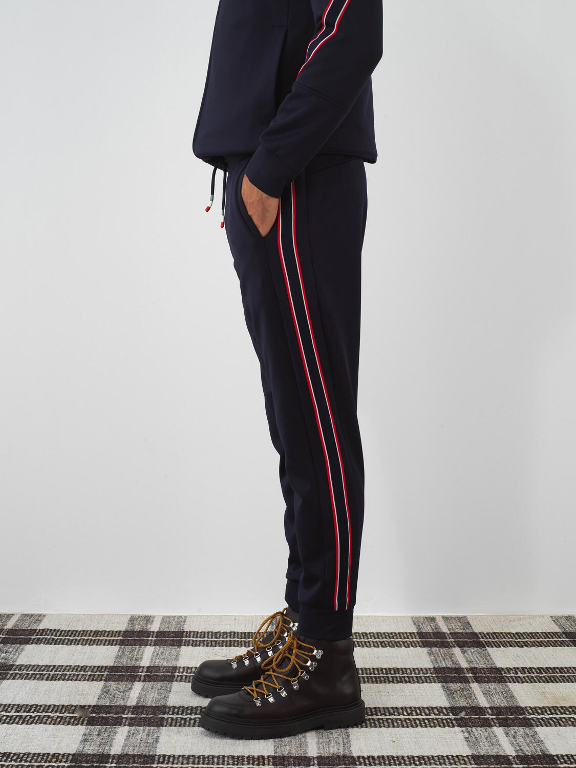 Navy Blue Flexible Textured Regular Fit Sweat Trousers - 4