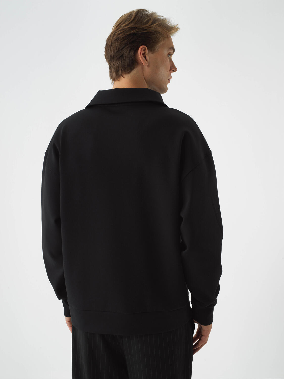 Black Cotton Textured Oversized Sweatshirt - 4