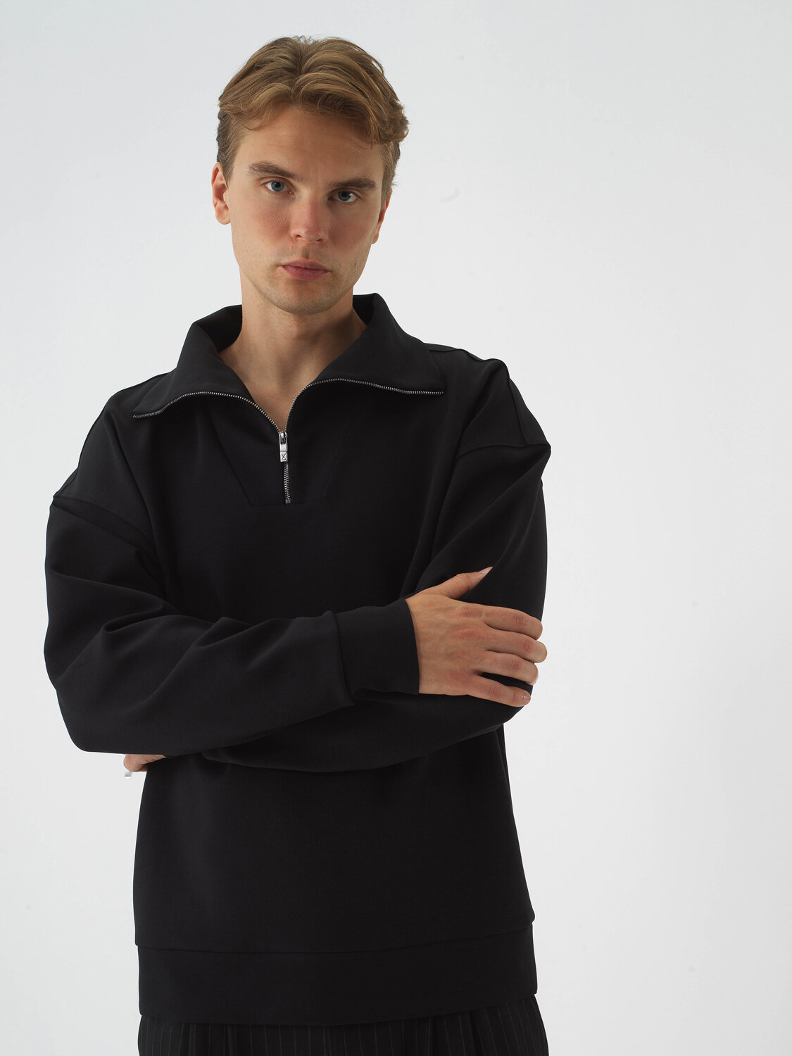 Black Cotton Textured Oversized Sweatshirt - Xint