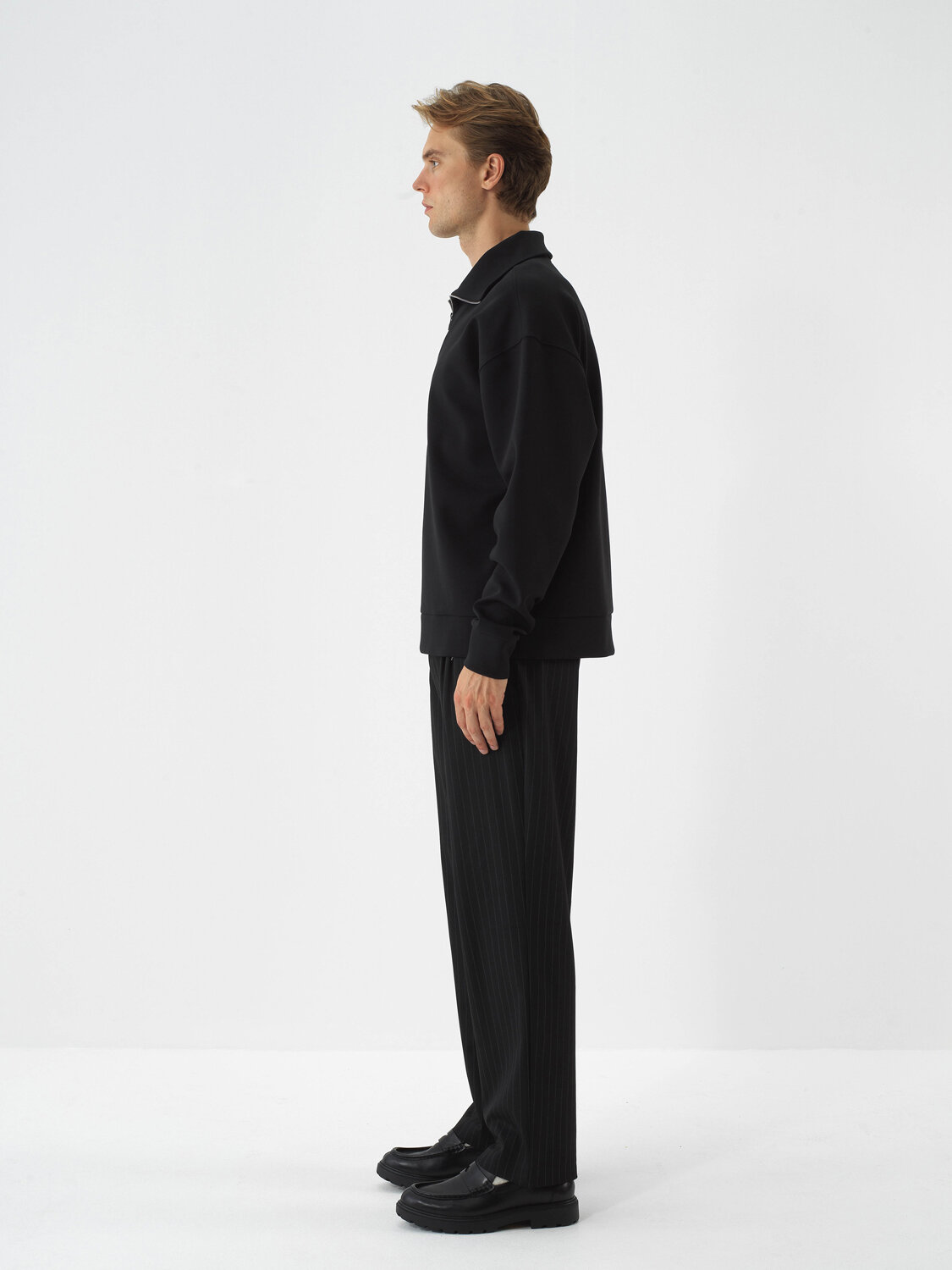 Black Cotton Textured Oversized Sweatshirt - Xint