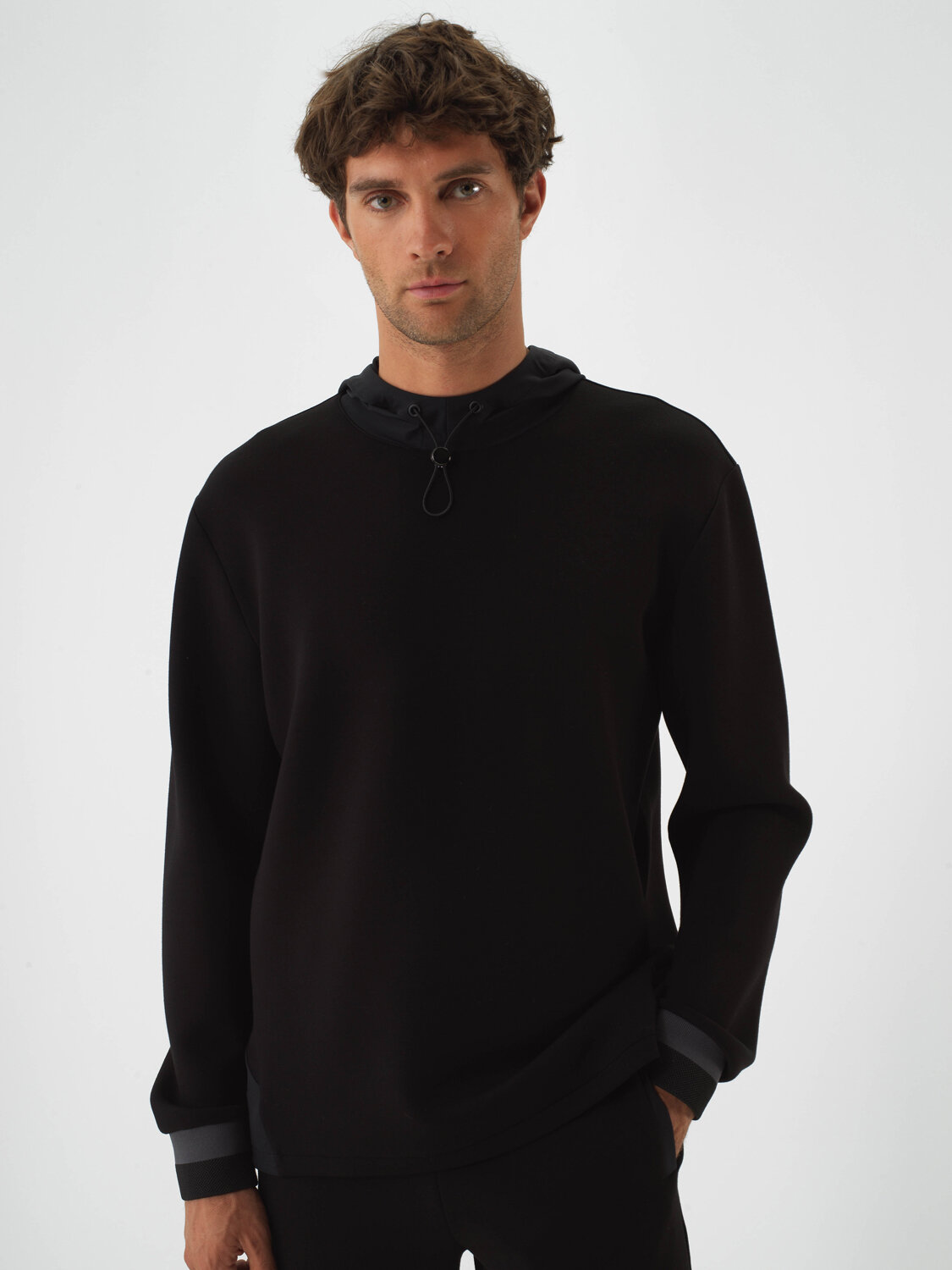 Black Cotton Textured Regular Fit Sweatshirt - Xint