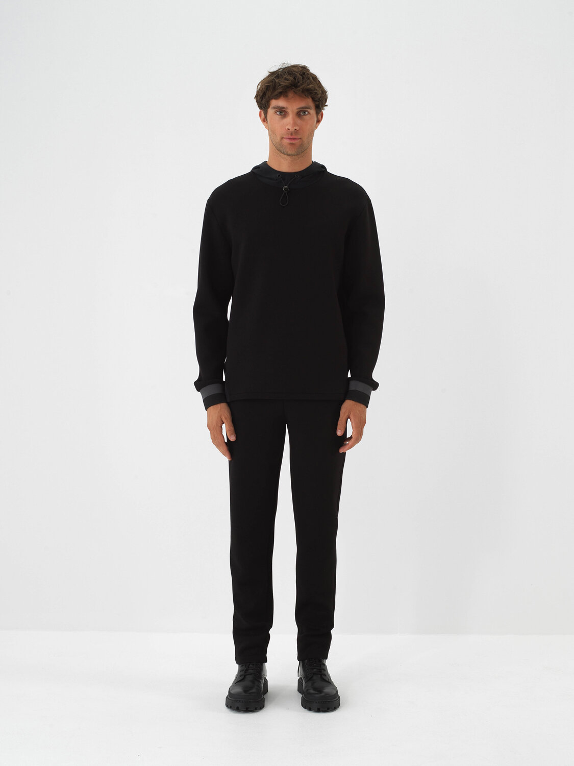 Black Cotton Textured Regular Fit Sweatshirt - Xint