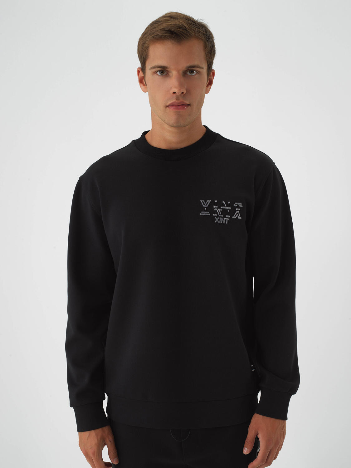 Black Cotton Textured Regular Fit Sweatshirt - 1