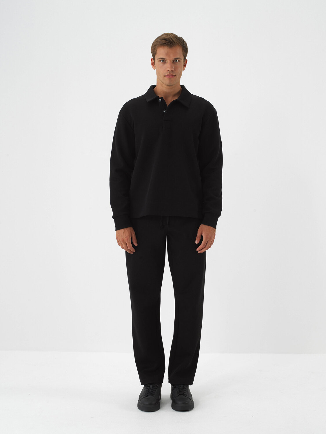 Black Cotton Textured Regular Fit Sweatshirt - Xint