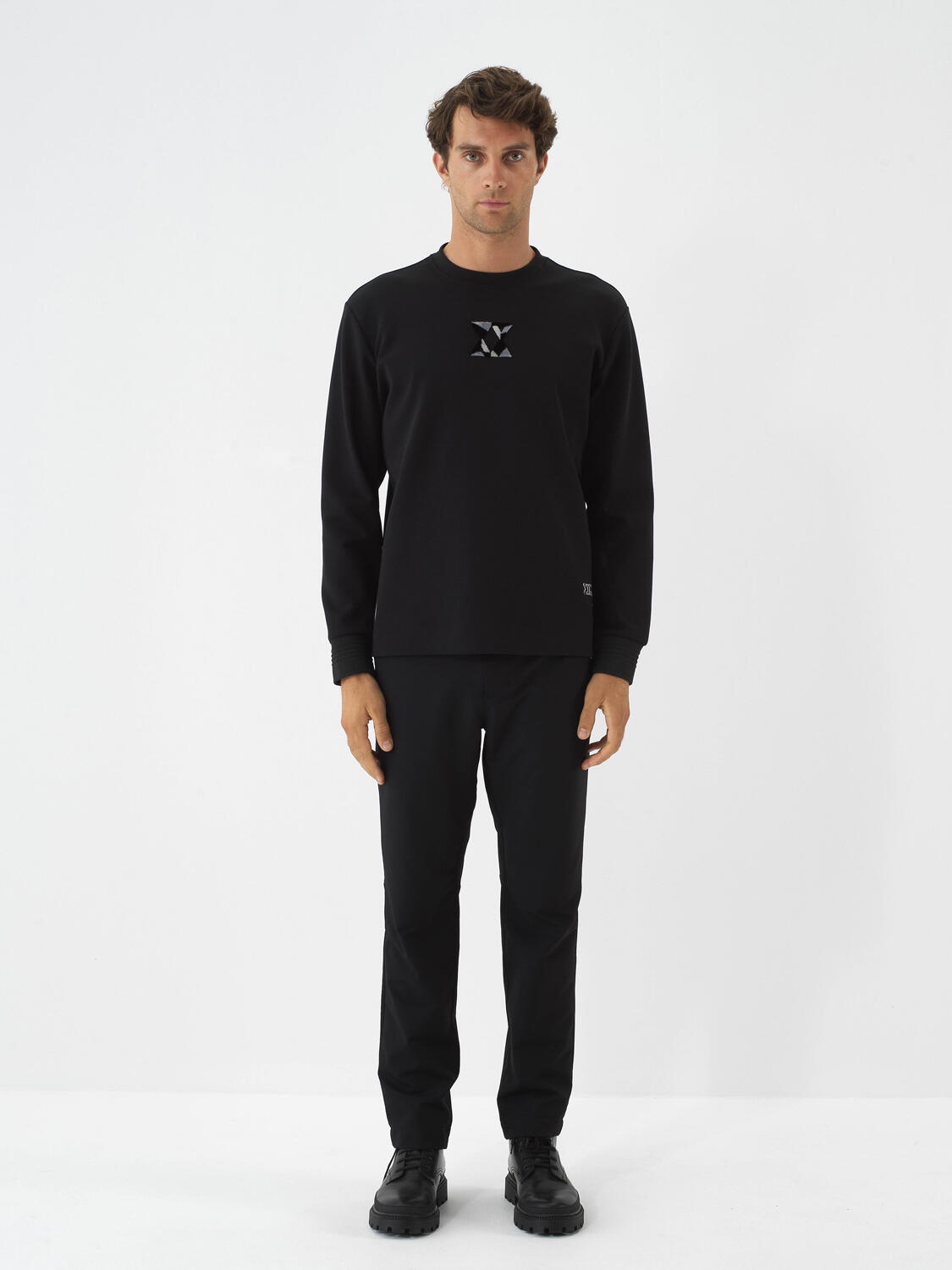 Black Cotton Textured Regular Fit Sweatshirt - 2