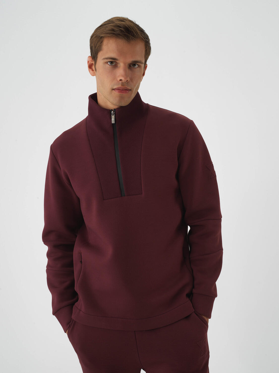Burgundy Cotton Textured Regular Fit Sweatshirt
