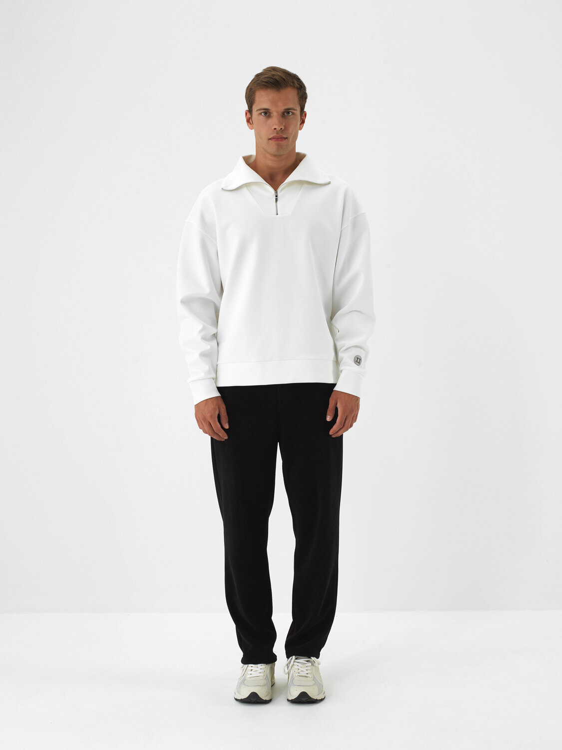 Ecru Cotton Textured Oversized Sweatshirt - Xint