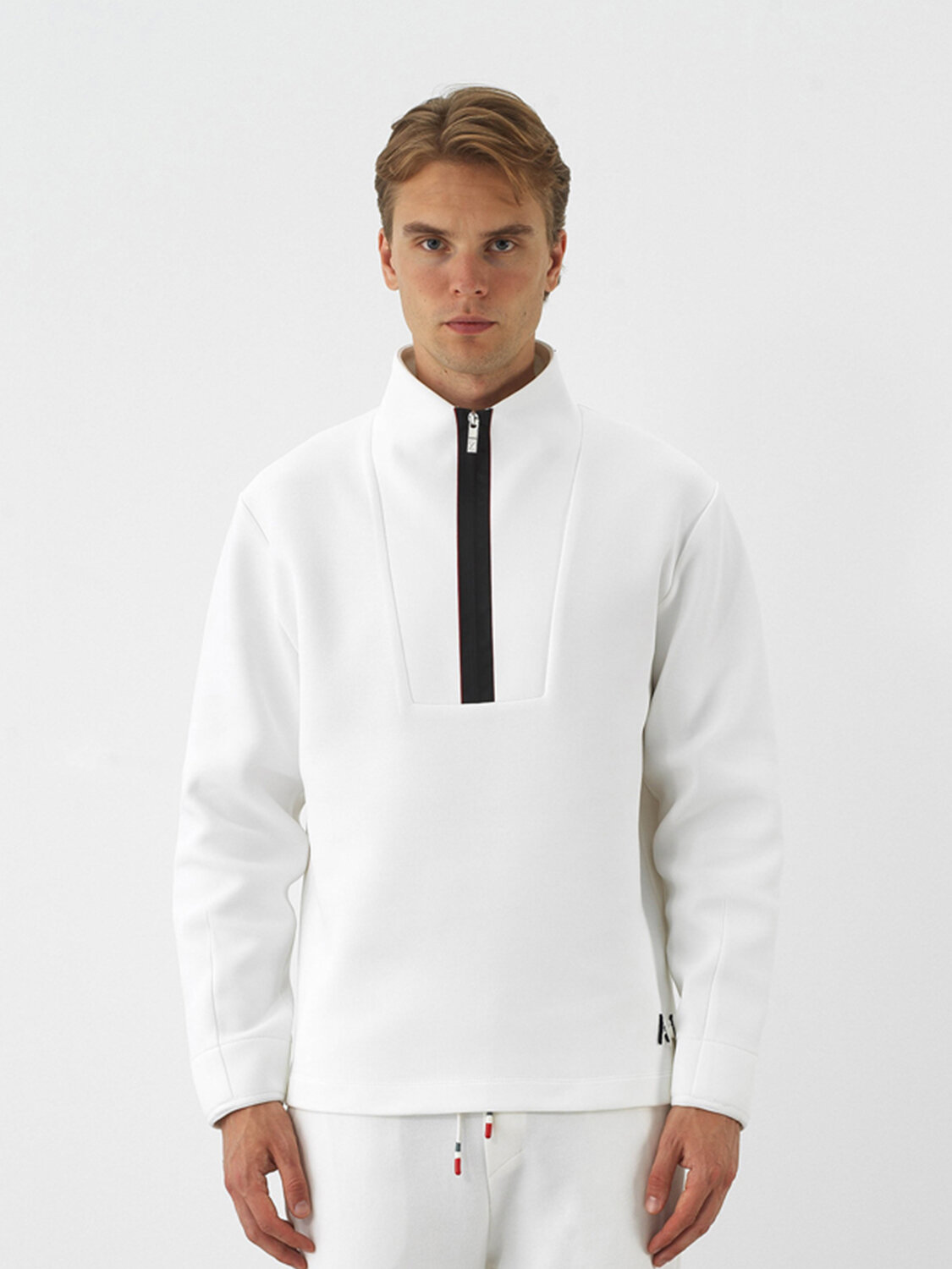 Ecru Cotton Textured Regular Fit Sweatshirt - Xint