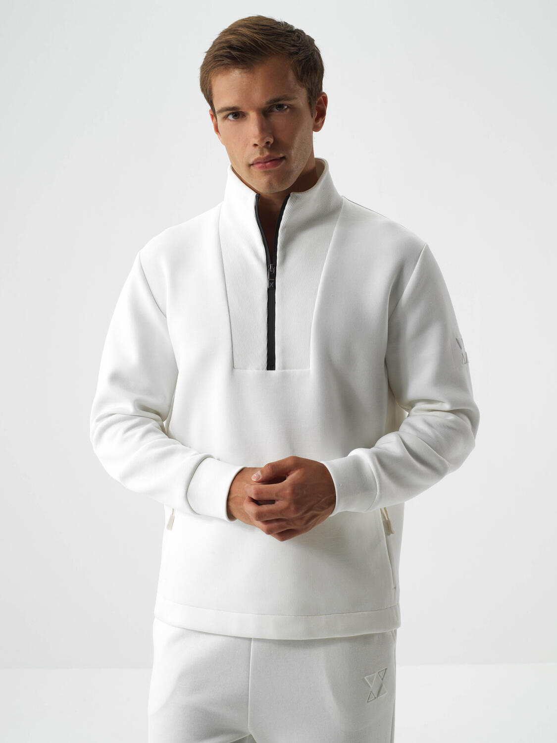 Ecru Cotton Textured Regular Fit Sweatshirt