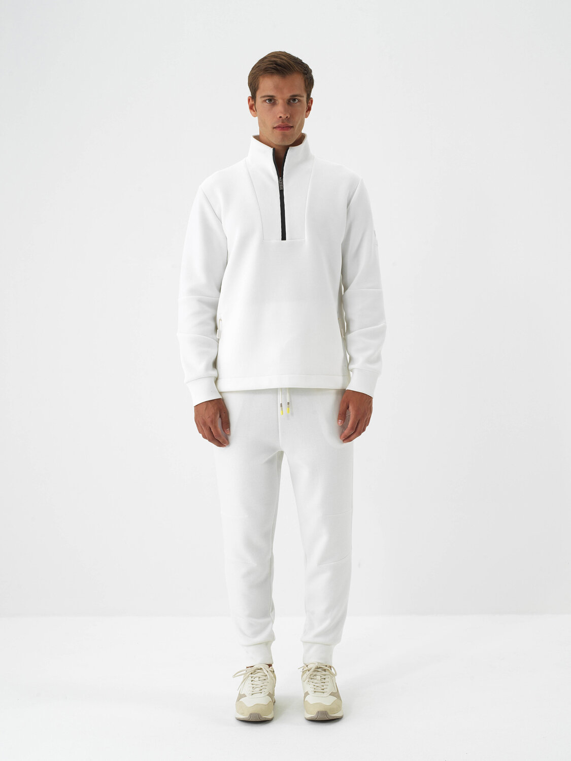 Ecru Cotton Textured Regular Fit Sweatshirt - Xint