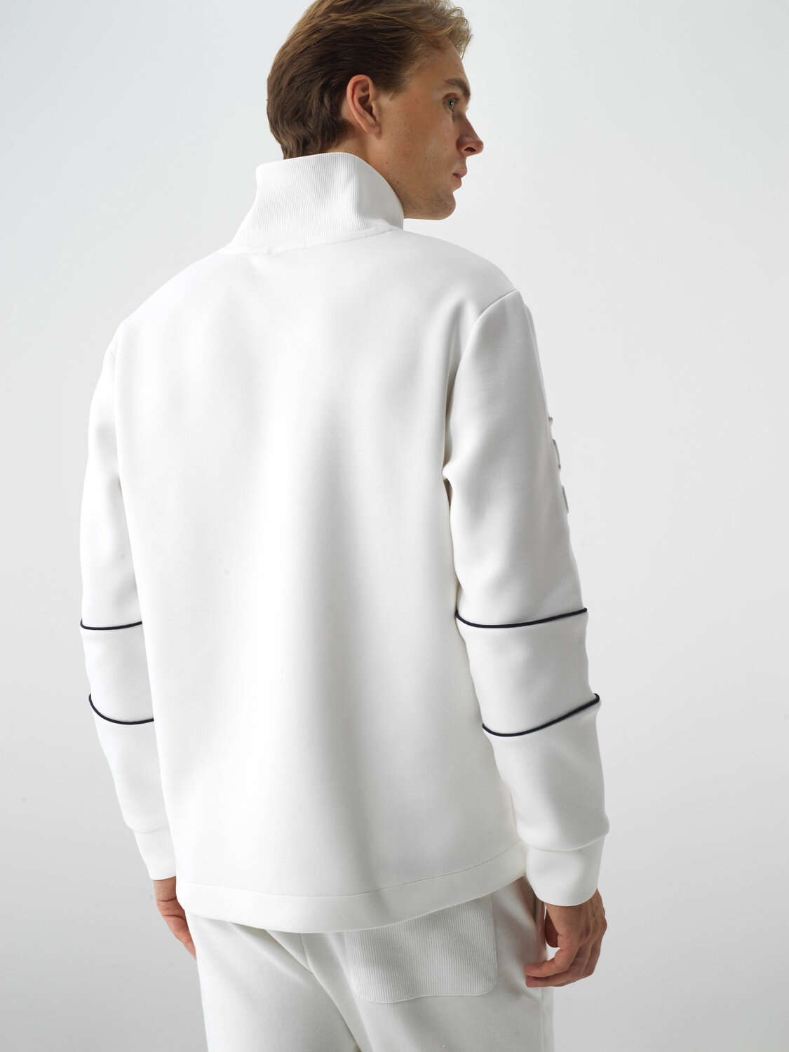 Ecru Cotton Textured Regular Fit Sweatshirt - Xint