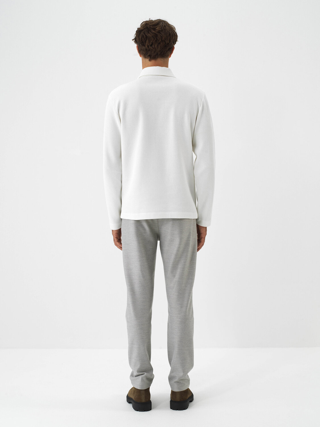 Ecru Cotton Textured Regular Fit Sweatshirt - Xint