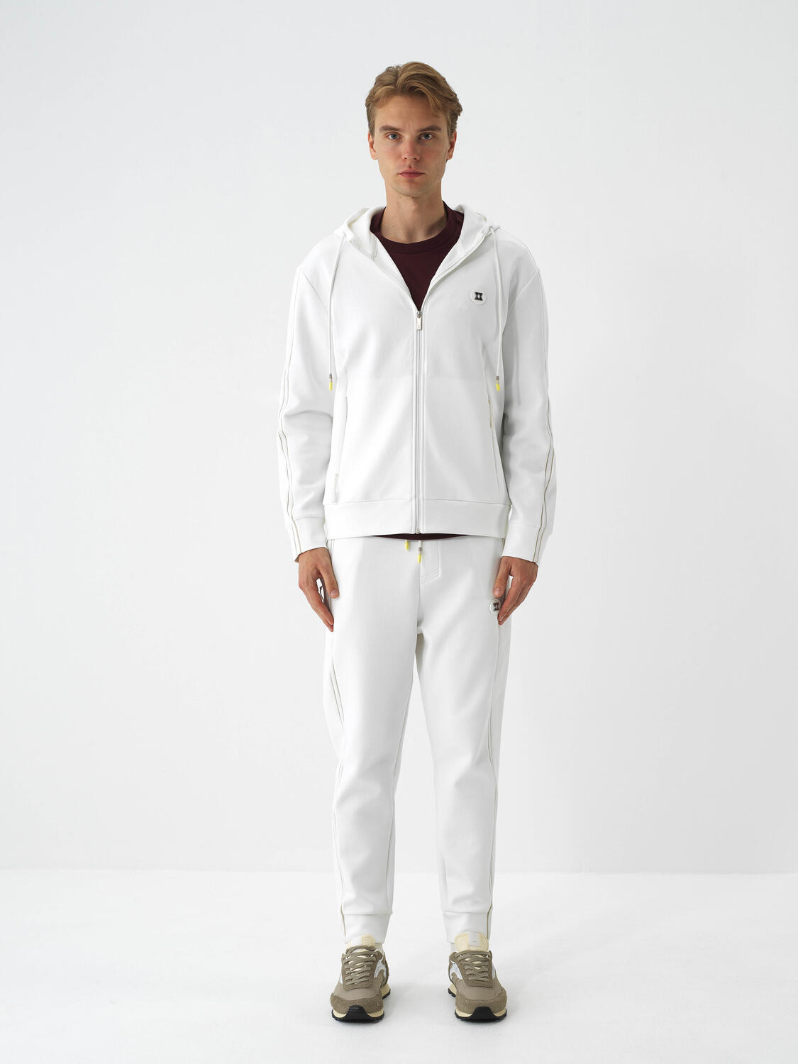 Ecru Cotton Textured Regular Fit Sweatpants - 2